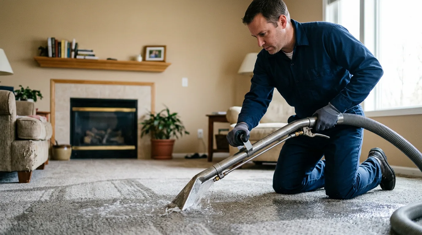 Water damage restoration technician working near Strawn, TX